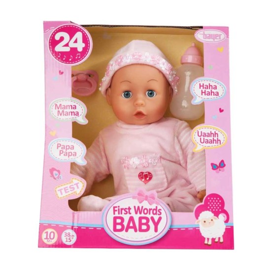 Bayer Papusa Bayer First Word Baby soft pink 38cm (93824AA)