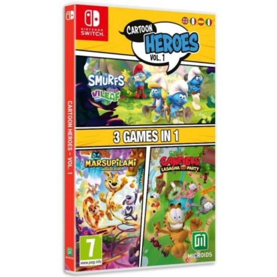 OSOME STUDIO Cartoon Heroes Vol. 1 3 Games in 1 Smurfs Mission Vileaf & Marsupilami & Garfield Lasagna Party Nintendo Switch