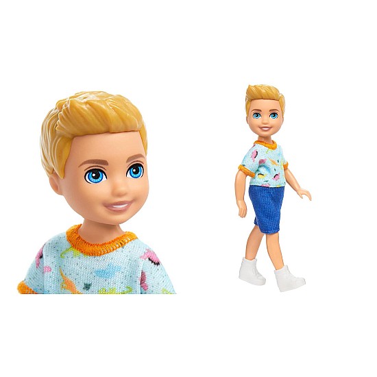 Barbie Chelsea Boy With One piece Dino Print Blond Hair Doll hxm98