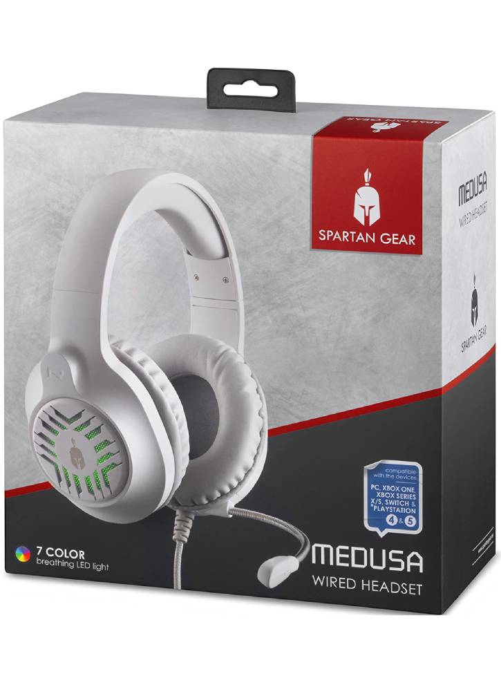 Casti Cu Fir Spartan Gear Medusa Alb/Gri Pentru PC/PS4/PS5/Xbox One/Xbox series X/NSW