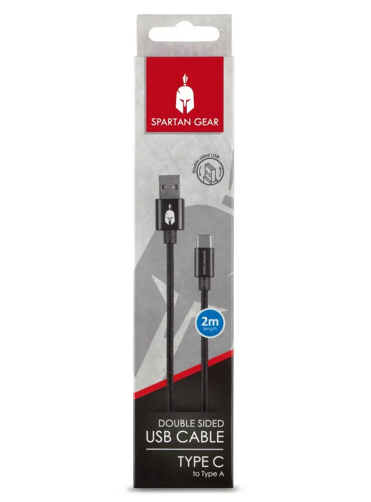 Cablu USB Dublu Spartan Gear Tip C 2m Negru