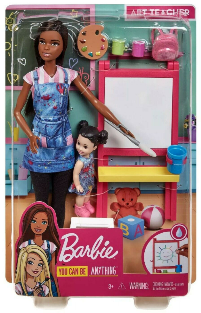 Papusa Barbie Dark Skin Art Teacher & Brunette Kid GJM30