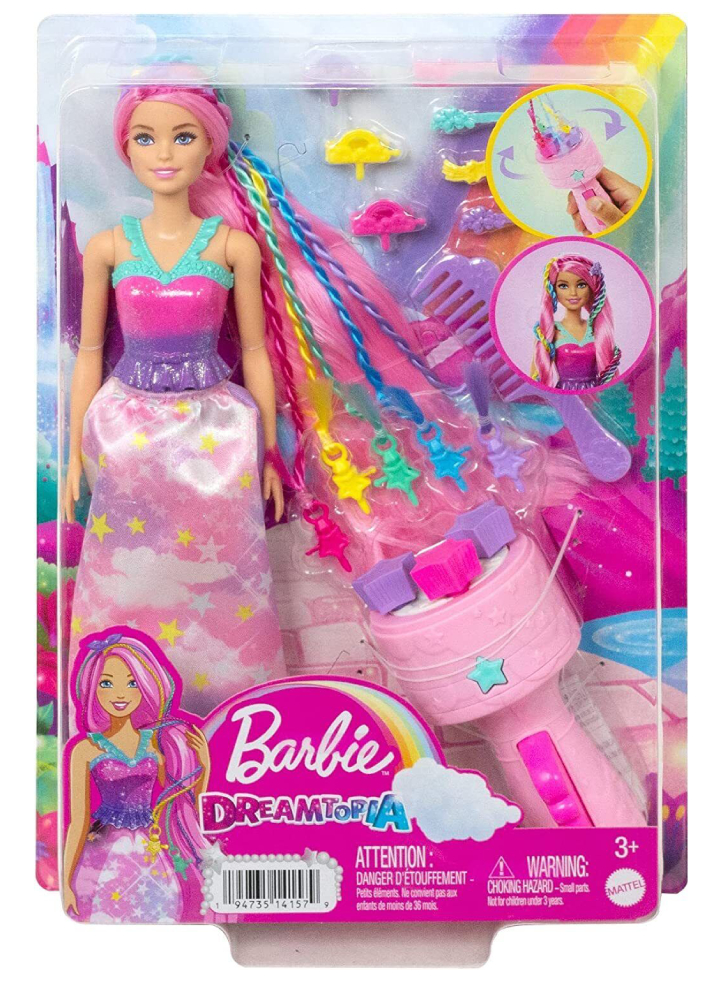 Papusa Barbie Dreamtopia Fantasy Hair with Braid and Twist Styling Rainbow Extensions (HNJ06)