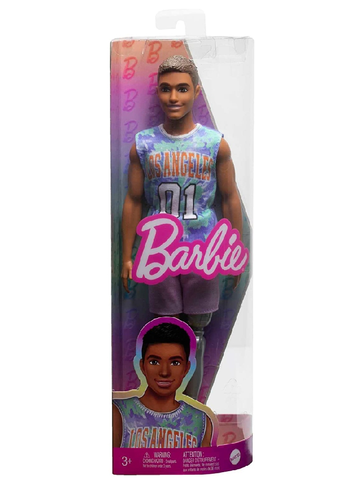 Papusa Barbie Ken Fashionistas with Prosthetic Leg Wearing Los Angeles Jersey & Purple Shorts (HJT11)