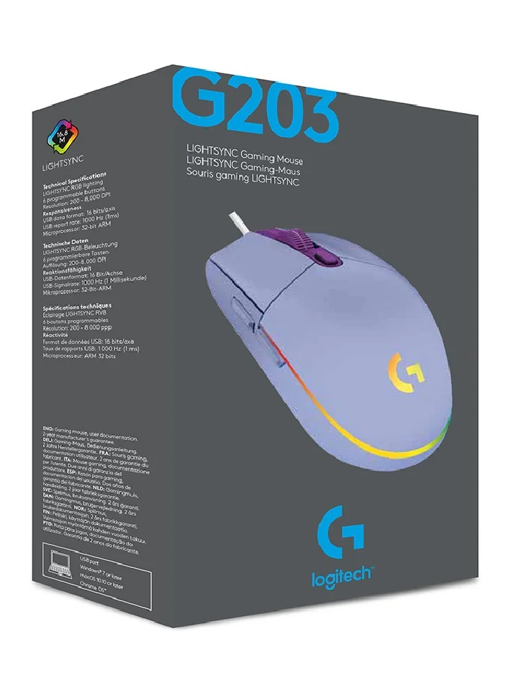 Mouse Logitech G203 Lightsync Lilac