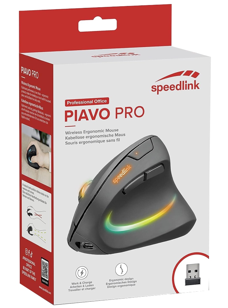 Mouse Speedlink Piavi Pro Illuminated Rechargeable Vertical Ergonomic Wireless Rubber-Black