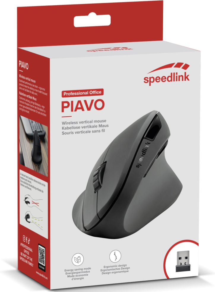 Mouse Speedlink Piavo Ergonomic Vertical Wireless Rubber Black