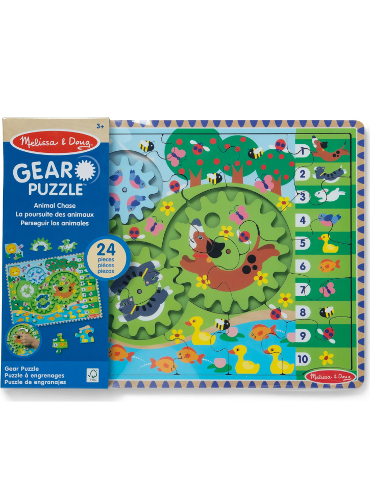 Puzzle Melissa and Doug Animal Chase I-Spy Wooden Gear Puzzle (31004)