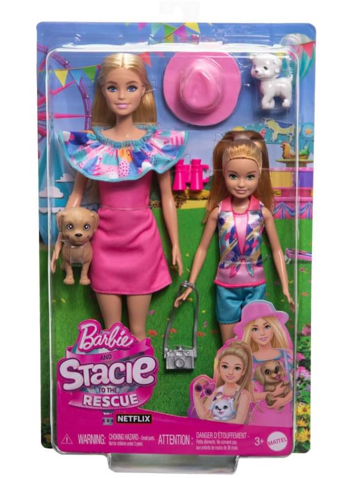 Set Barbie & Stacie & 2 Pet Dogs & Accessories (HRM09)