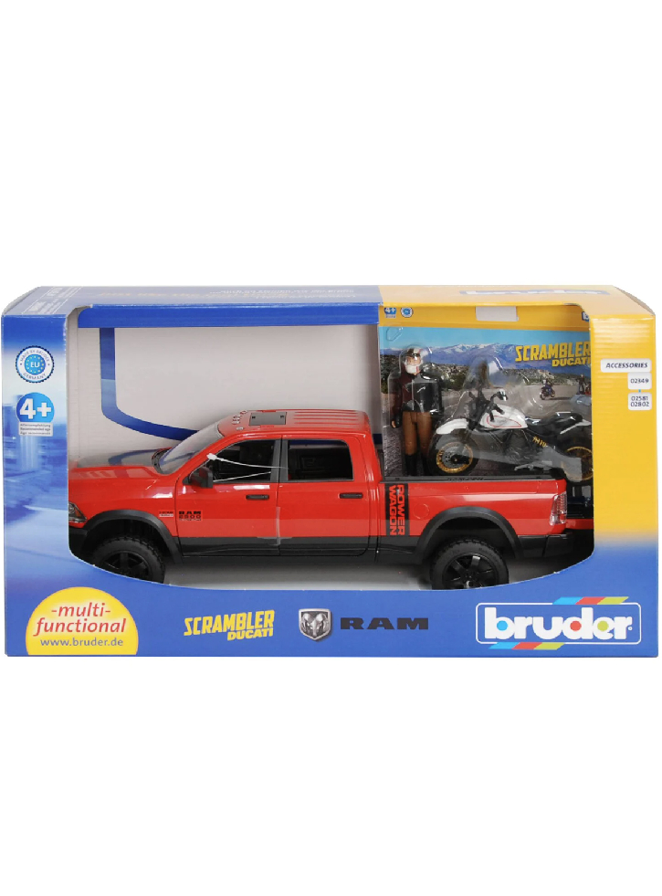 Bruder RAM 2500 Power Wagon & Scrambler Ducati Desert Sled & Driver (02502)