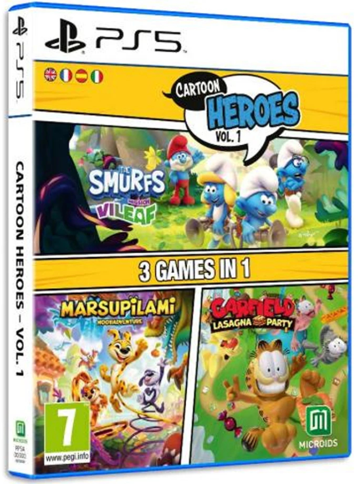 Cartoon Heroes Vol. 1 3 Games in 1 Smurfs Mission Vileaf & Marsupilami & Garfield Lasagna Party Плейстейшън 5