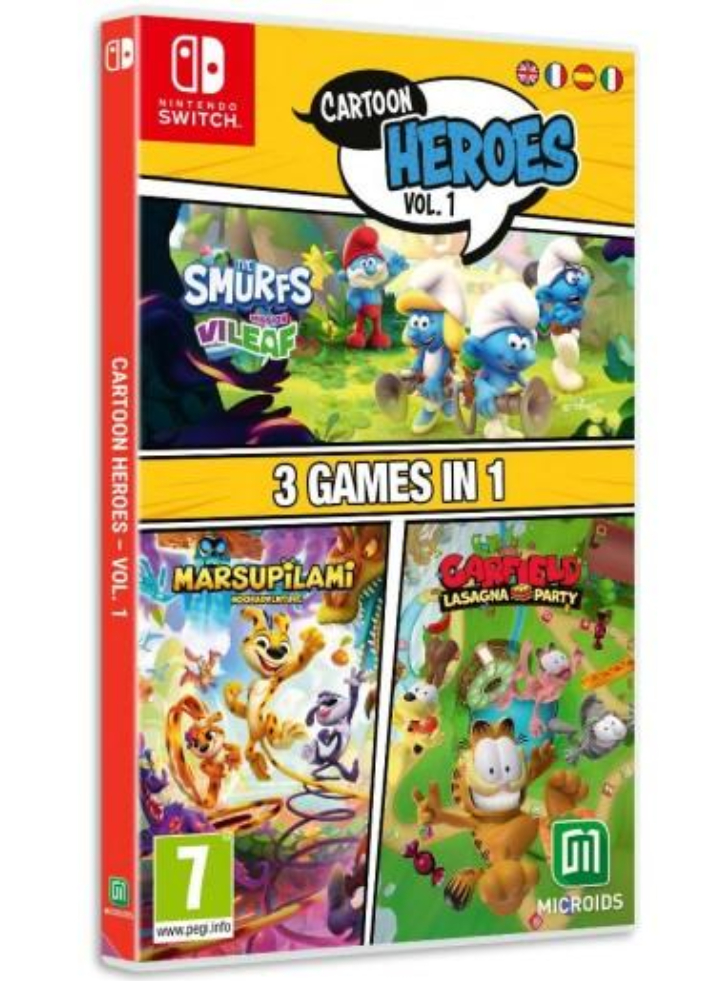 Cartoon Heroes Vol. 1 3 Games in 1 Smurfs Mission Vileaf & Marsupilami & Garfield Lasagna Party Нинтендо Суич