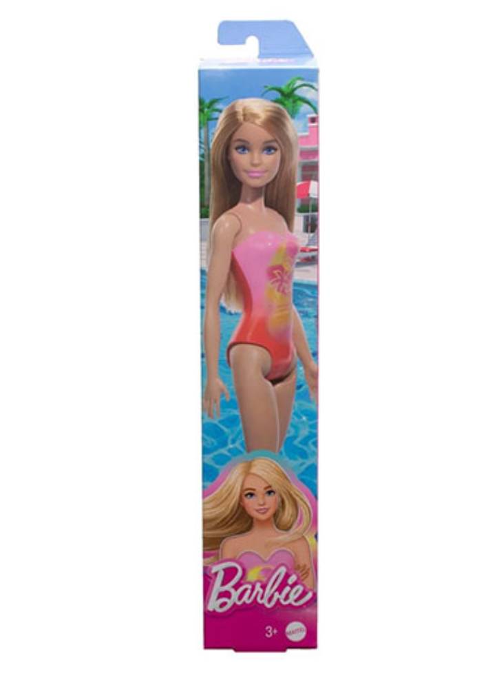 Barbie Beach Blond Hair Doll Wearing Pink Palm Tree-print Swimsuit (hpv19)