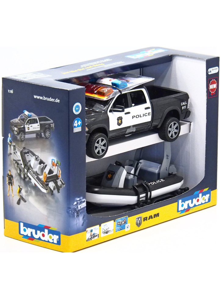 Bruder Ram 2500 Police Pickup With L+s Module, Trailer And Boat (02507)