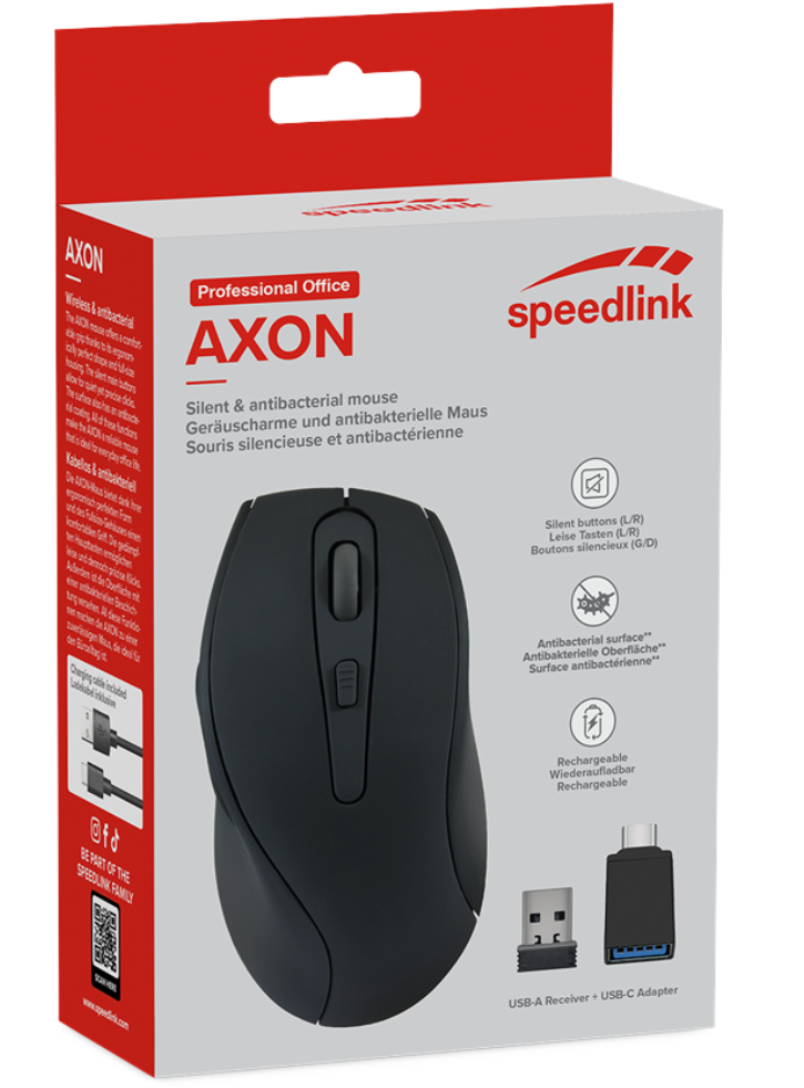 Mouse Speedlink Axon Silent & Antibacterial Rechargeable Wireless Usb-a/-c Rubber-black