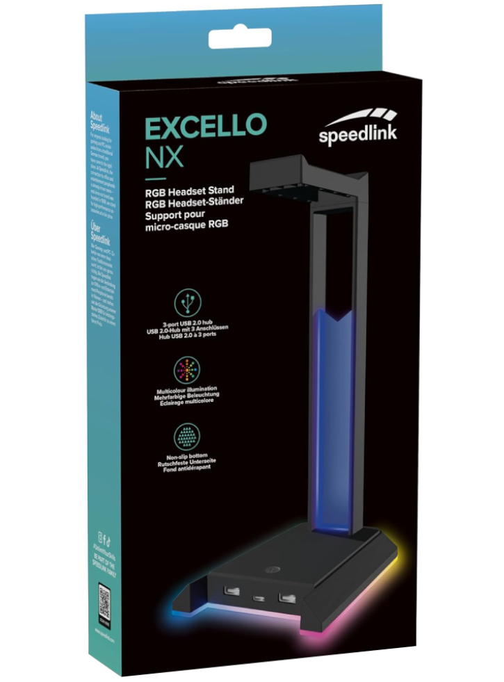 Speedlink Excello Nx Rgb Headset Stand, Usb 2.0 Hub, Black