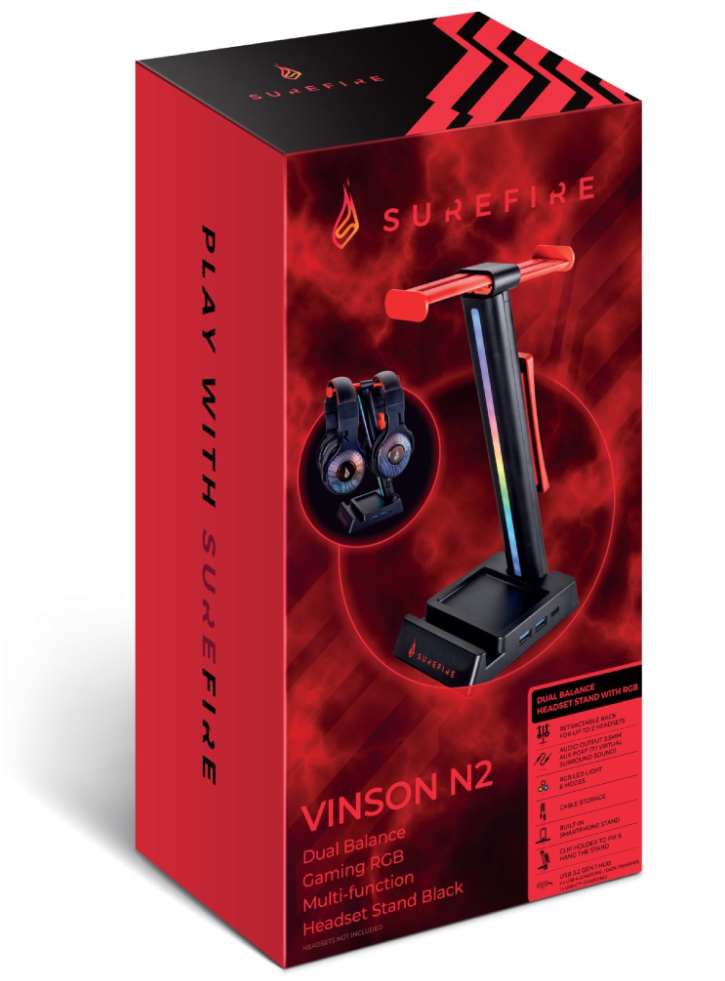 Surefire Vinson N2 Dual Gaming Rgb Mf Headset Stand Black