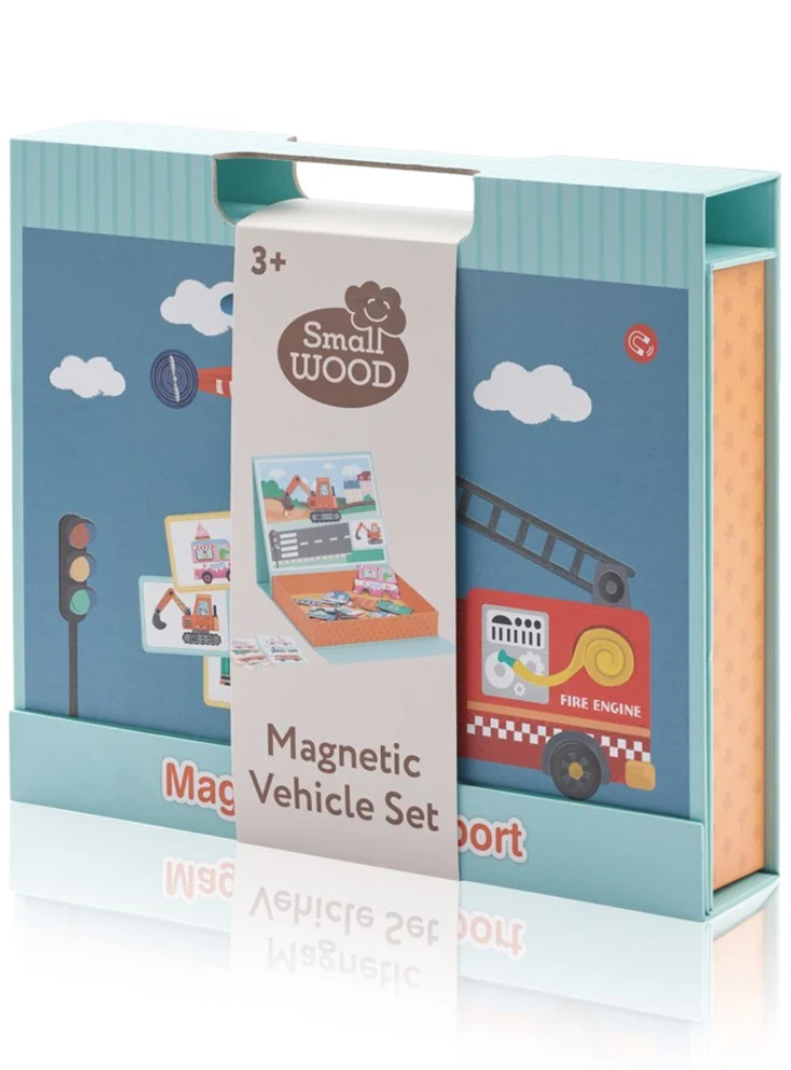 Small Wood Magnetic Vehicle Set W. Carry Box (l20229)