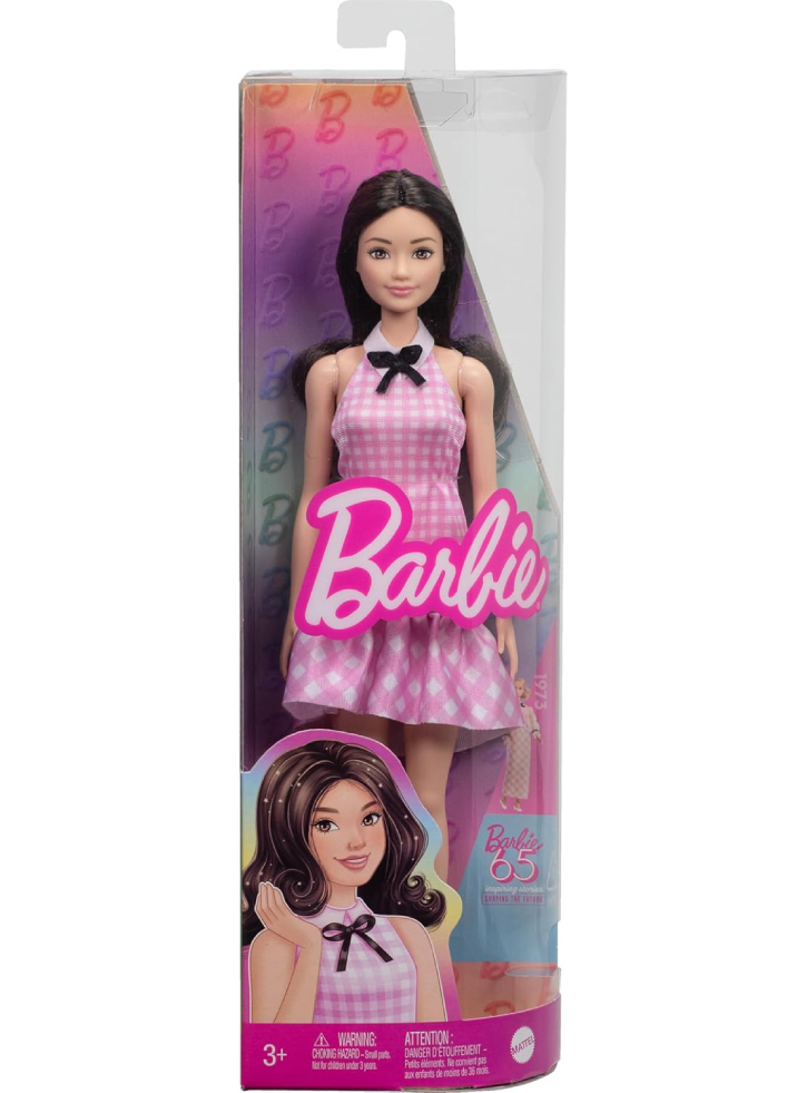 Barbie Fashionistas #224 Brown Hair With Pink Plaid Dress Doll (hrh21)