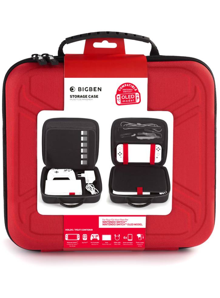 Bigben Storage Case Red Hard Case Including Docking Station Compatible (switch Lite/oled)