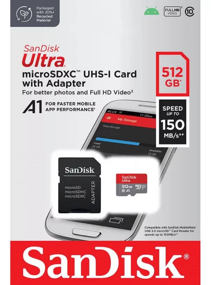 Sandisk Microsdxc Ultra 512gb 150mb/s Uhs-i Adap-s