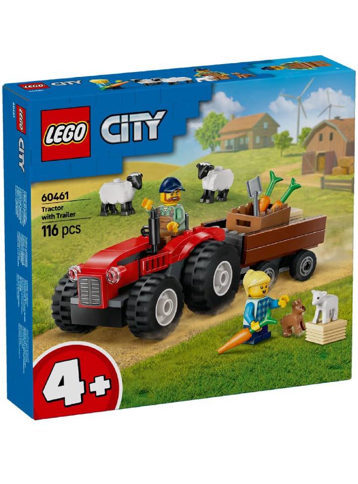 Lego City Red Farm Tractor With Trailer & Sheep (60461)