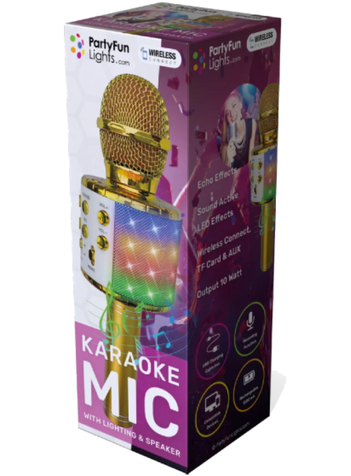 Party Fun Lights Karaoke Microphone With Speaker Gold (605602)