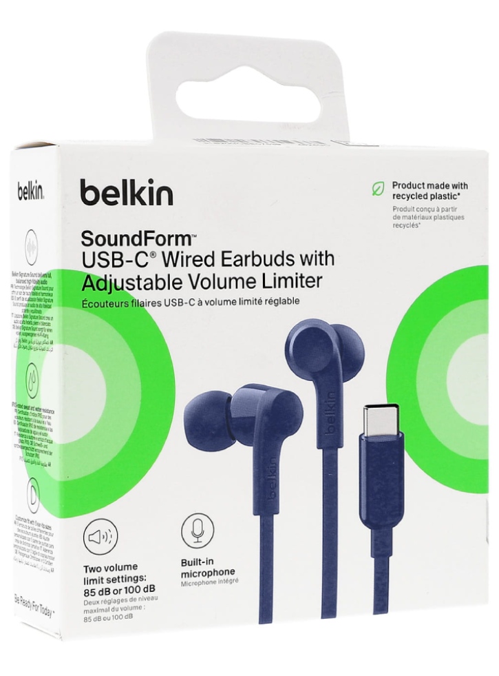 Belkin Usb-c Earbuds W/adjustable Volume Limiter Blue