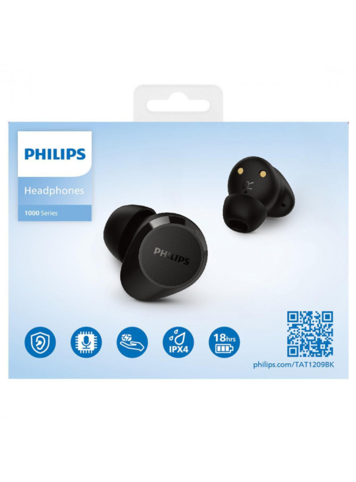 Philips Audio Bluetooth Earphones With Microphone Tat1209bk/00 Tws Black